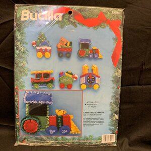 Vtg Bucilla Christmas Express Felt Applique Train Ornaments #83024